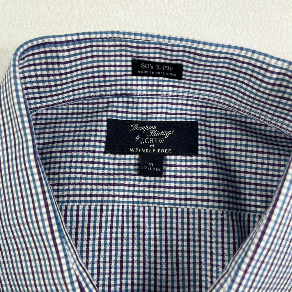 J Crew Thompson Wrinkle Free Gingham Button Down Shirt XL Blue‎ Plaid